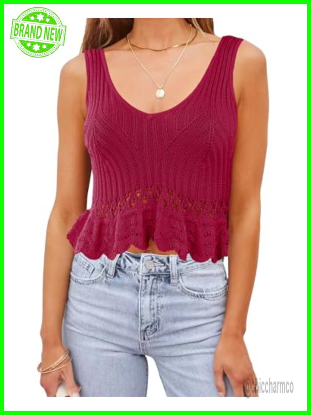 Crochet Peplum Crop Tank Top Flowy Babydoll Sweater Vest for Women